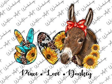 Peace Love Donkey With Bandana Sublimation Png Love Donkey Png Donkey