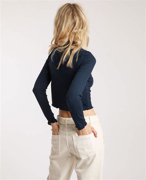 Crop Top Met Lange Mouwen Marineblauw A Pimkie