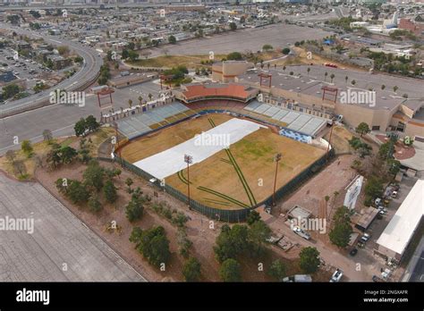 A general overall aerial view of Cashman Field and Cashman Center ...