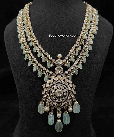 Polki Emerald Two Step Haram Indian Jewellery Designs