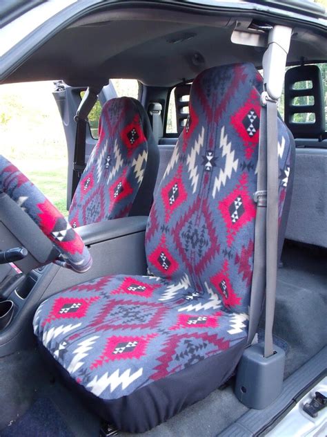 1 Set Of Grey Aztec Print Seat Covers And Steering Wheel Etsy