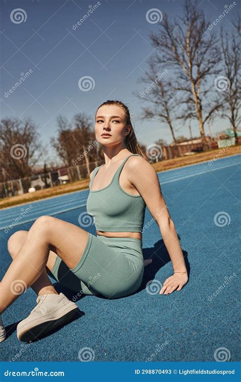 Blonde And Sporty Woman In Activewear Stock Image Image Of Health Casual 298870493