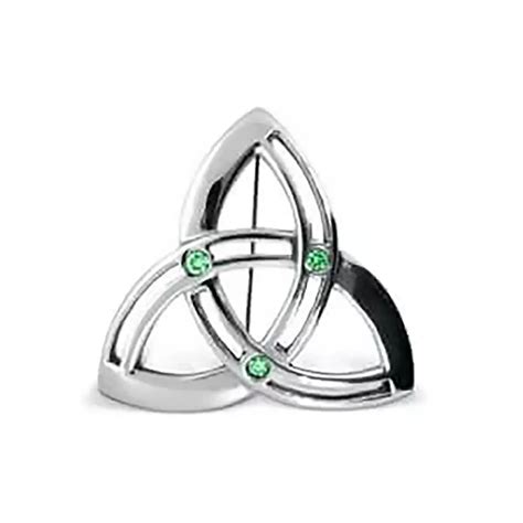 White Gold Emerald Trinity Knot Brooch