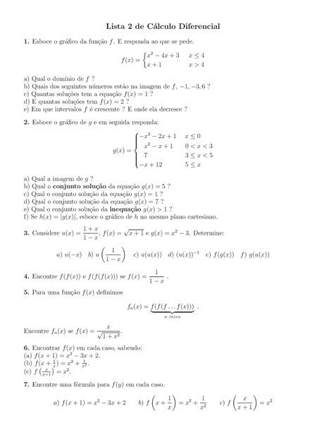 Lista 2 Calculo Lista 2 De C ́alculo Diferencial Esboce O Gr ́afico