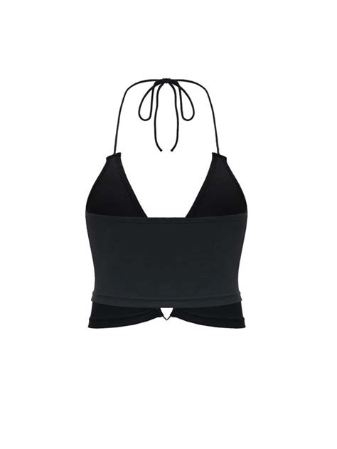 SHEIN ICON Heart Ring Linked Tie Backless Cut Out Crop Halter Top