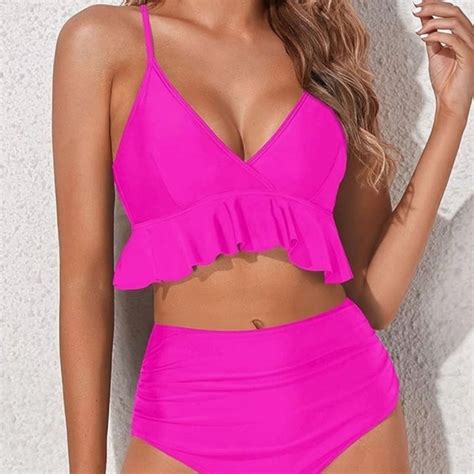 Swim Tempt Me Women Two Piece Swimsuits High Waisted Bikini Set Ruffle Flounce Poshmark