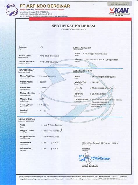 Sertifikat Kalibrasi Pressure Recorder 200 Psi Pdf