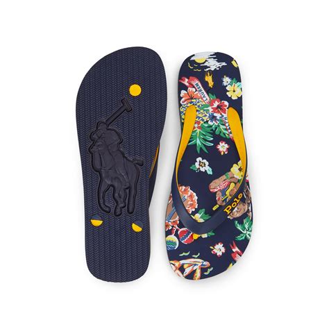 Ralph Lauren Rubber Bolt Polo Bear Tropical Flip Flop In Blue For Men