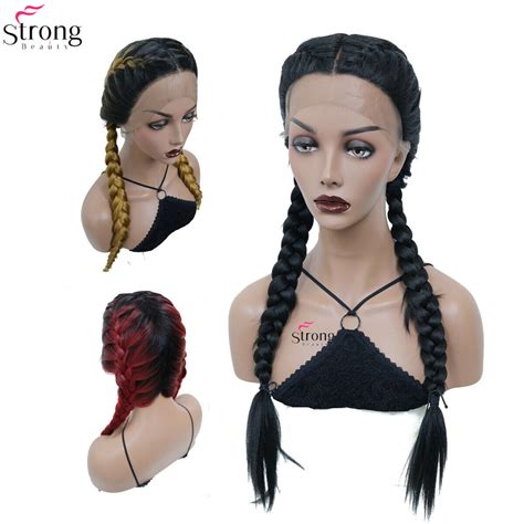 StrongBeauty Long Double Braids Black Red Ombre Blonde Synthetic Lace