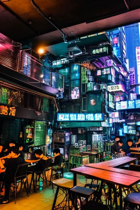full view, from a distance, of cyberpunk cafe in | Stable Diffusion ...