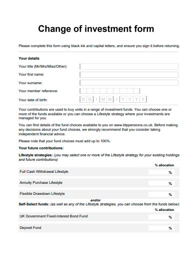 Free 20 Investment Form Samples In Pdf