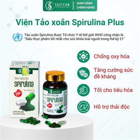Tảo xoắn viên nang Spirulina VASTCOM - Hộp 60 viên bổ sung dinh dưỡng ...