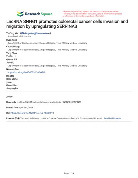 Pdf Lncrna Snhg Promotes Colorectal Cancer Cells Invasion And