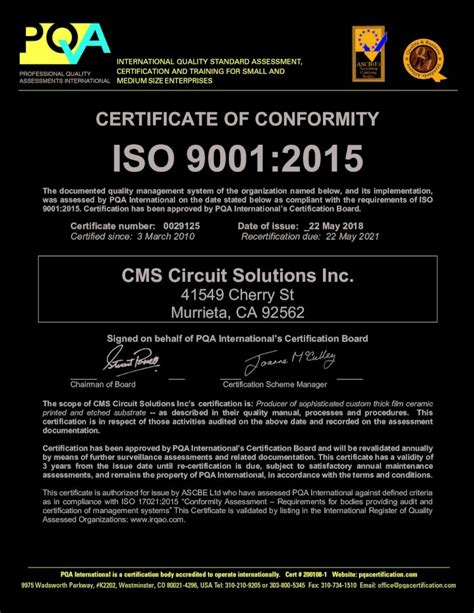 Pdf Certificate Of Conformity Iso Certificate Number