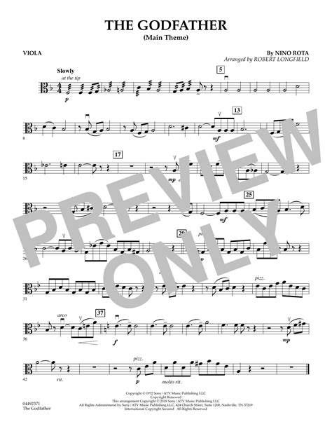 The Godfather Arr Robert Longfield Viola By Nino Rota Sheet Music