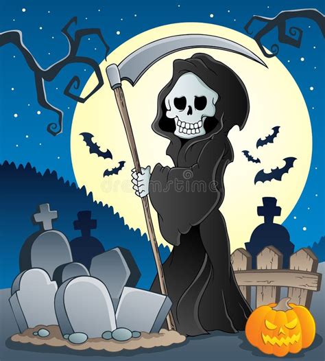 Cartoon Grim Reaper Stock Vector Illustration Of Holding