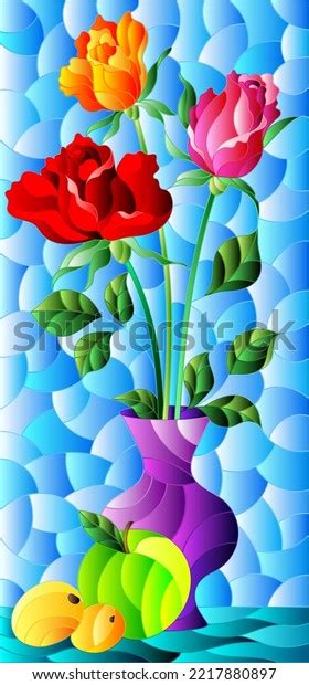 Illustration Stained Glass Style Bouquets Roses Stock Vector Royalty Free 2217880897