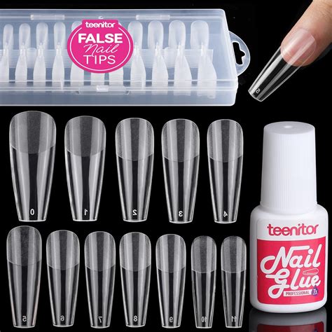 Teenitor Clear Coffin Nail Tips Long Coffin Nail Tips Full