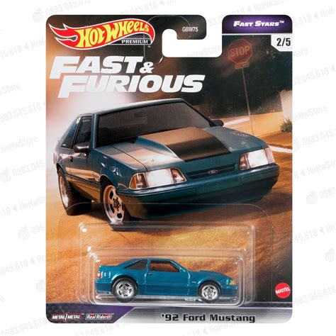 Xe Hot Wheels 92 Ford Mustang bánh cao su Premium Fast Furious Real Riders xe mô hình đồ chơi