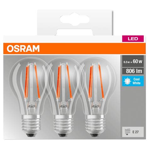 Set 3 Becuri Led Osram Base Filament A60 E27 6 5w 60w 806 Lm