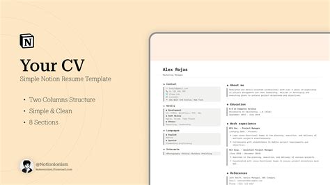 Your CV Simple Resume Notion Template For 1 By Notionionism