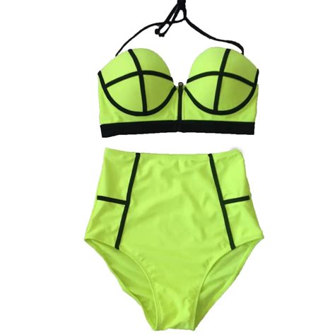 Sexy Halter Bikini Set Push Up Bikini Women High Waist Swimwear Zipper