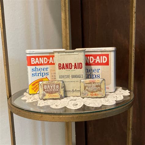 Vintage Bayer Asprin Boxes Band Aid Box Mid Century Tin Boxes