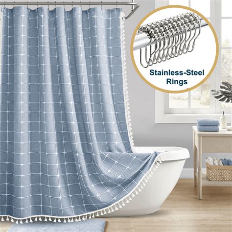 ComfiTime Cotton Tassel Shower Curtain Set 330 GSM Boho Style Water