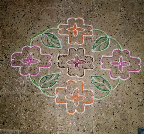 Kolam contest || Kolam no – 28 || flowers with leaves kolam – Kolams of India