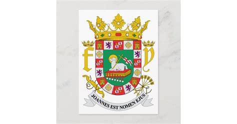 Puerto Rico Official Coat Of Arms Heraldry Symbol Postcard | Zazzle