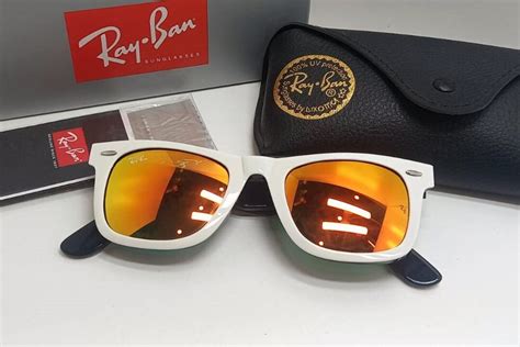 Ray Ban White Wayfarer RB2140 Summer Sunglasses Orange Etsy