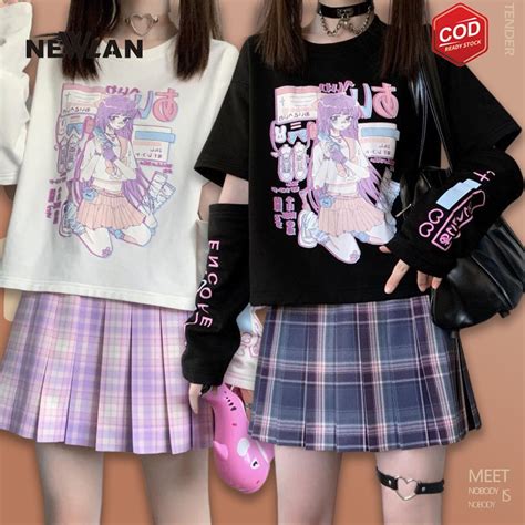 Jual Newlan DX024 Miku Graphic Tshirt Crop Tee Oversize Korea Kaos