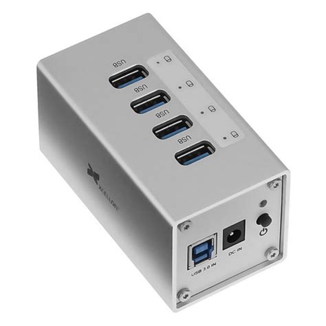 Xcellon 4 Port Powered USB 3 0 Aluminum Hub Silver