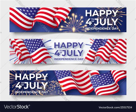 Usa Independence Day Three Horizontal Banners Vector Image