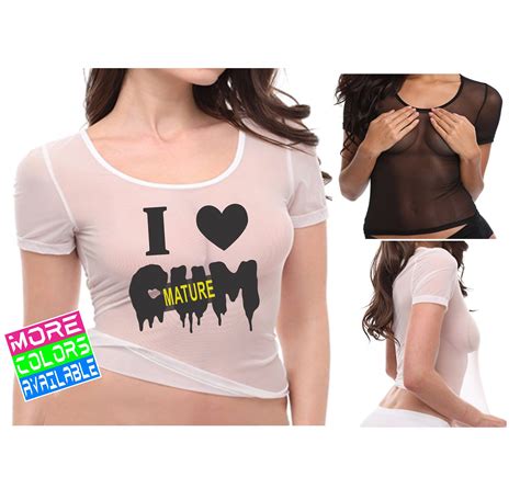 I Love Cum Sheer Crop Top T Shirt Tee Womens Sexy Mesh See Etsy