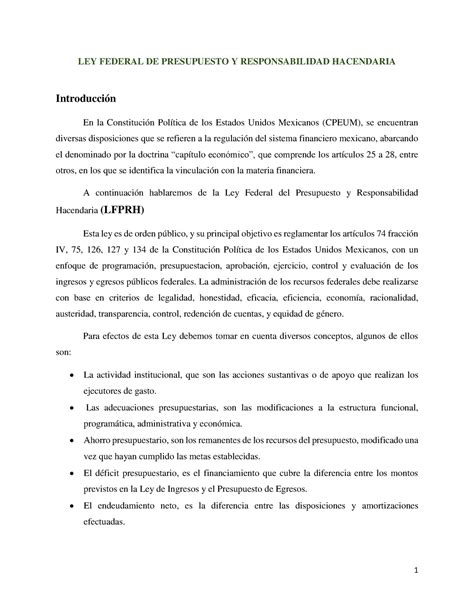 Ley Federal De Presupuesto Y Responsabilidad Hacendaria Ley Federal