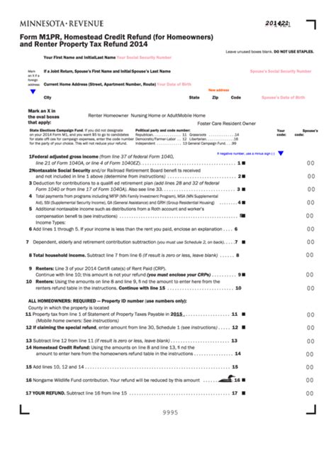 Fillable Form M Pr Minnesota Homestead Credit Refund For Homeowners