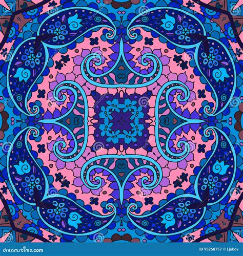 Detailed Floral And Paisley Seamless Pattern In Pink And Blue Tones