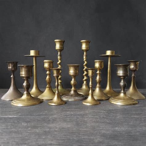 Brass Taper Candle Holders Set Of Unpolished Mismatched Etsy