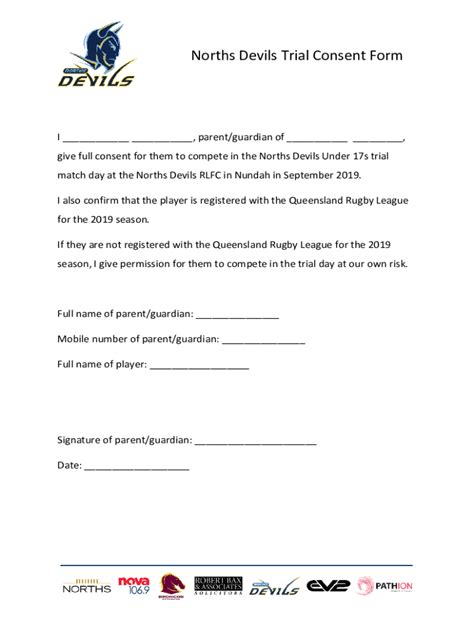 Fillable Online Norths Devils Trial Consent Form Fax Email Print