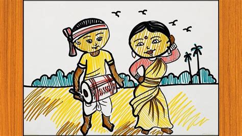 Assamese Bihu Dance Drawing Step By Step I How To Draw Bihu Dance