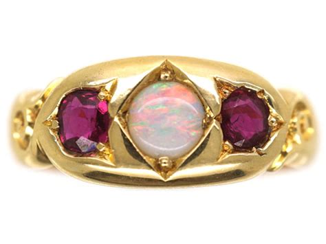 Victorian Ct Gold Ruby Opal Three Stone Ring M The Antique