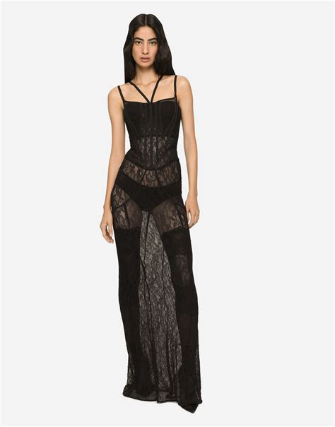 Long Lace Corset Dress In Black For Women Dolceandgabbana®