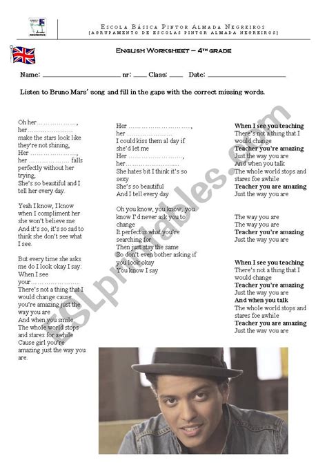 Song Just The Way You Are ESL Worksheet By JohannaThree