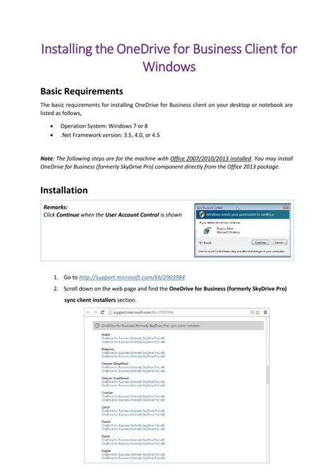 PDF Installing The OneDrive For Business Client For Windows One