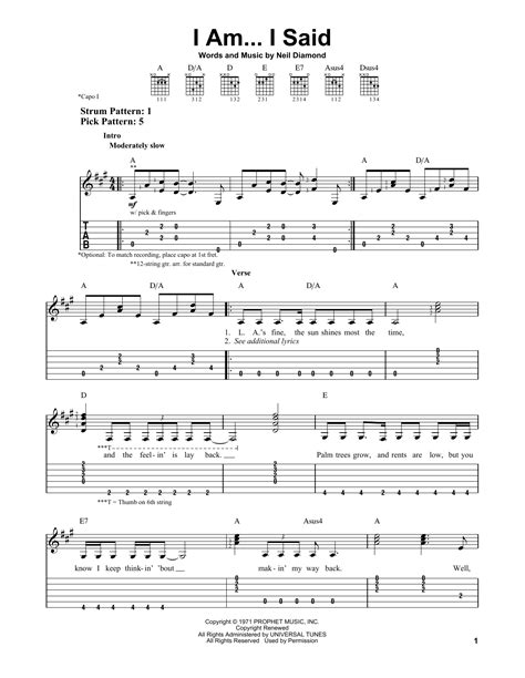 I Am I Said By Neil Diamond Easy Guitar Tab Guitar Instructor