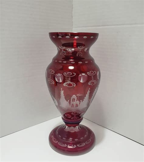 Ruby Red 8 Egermann Bohemian Glass Vase Czechoslovakia Etsy