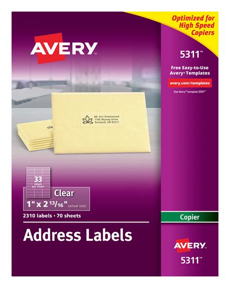 Avery Address Labels For Copiers Permanent Adhesive Clear 1 X 2 13