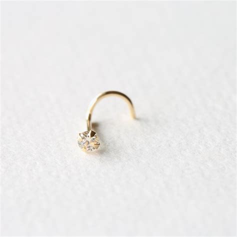 14k Solid Gold 2 5mm CZ Nose Screw Stud 14K Gold Nose Stud Etsy