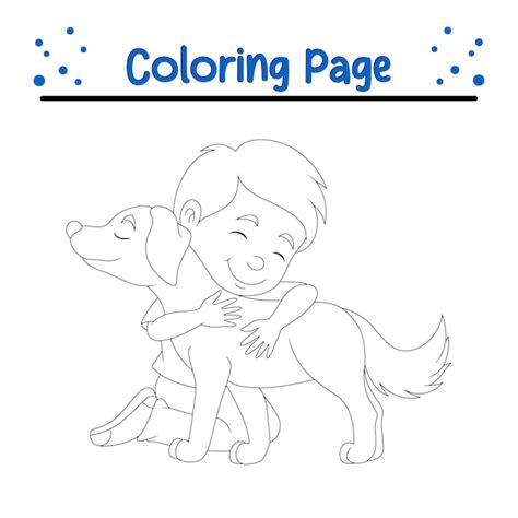 Ni O Abrazando A Su Perro P Gina Para Colorear Vector Premium